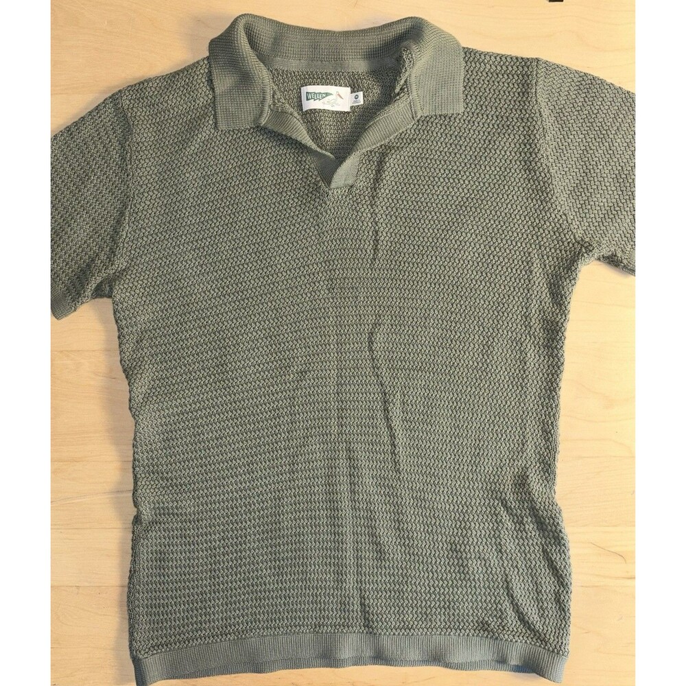 Wellen Crochet Knit Polo Shirt Cotton Green Mens M Coastal Designer Beach City